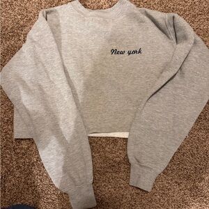 Brandy Melville Gray 'New York' Cropped Sweatshirt